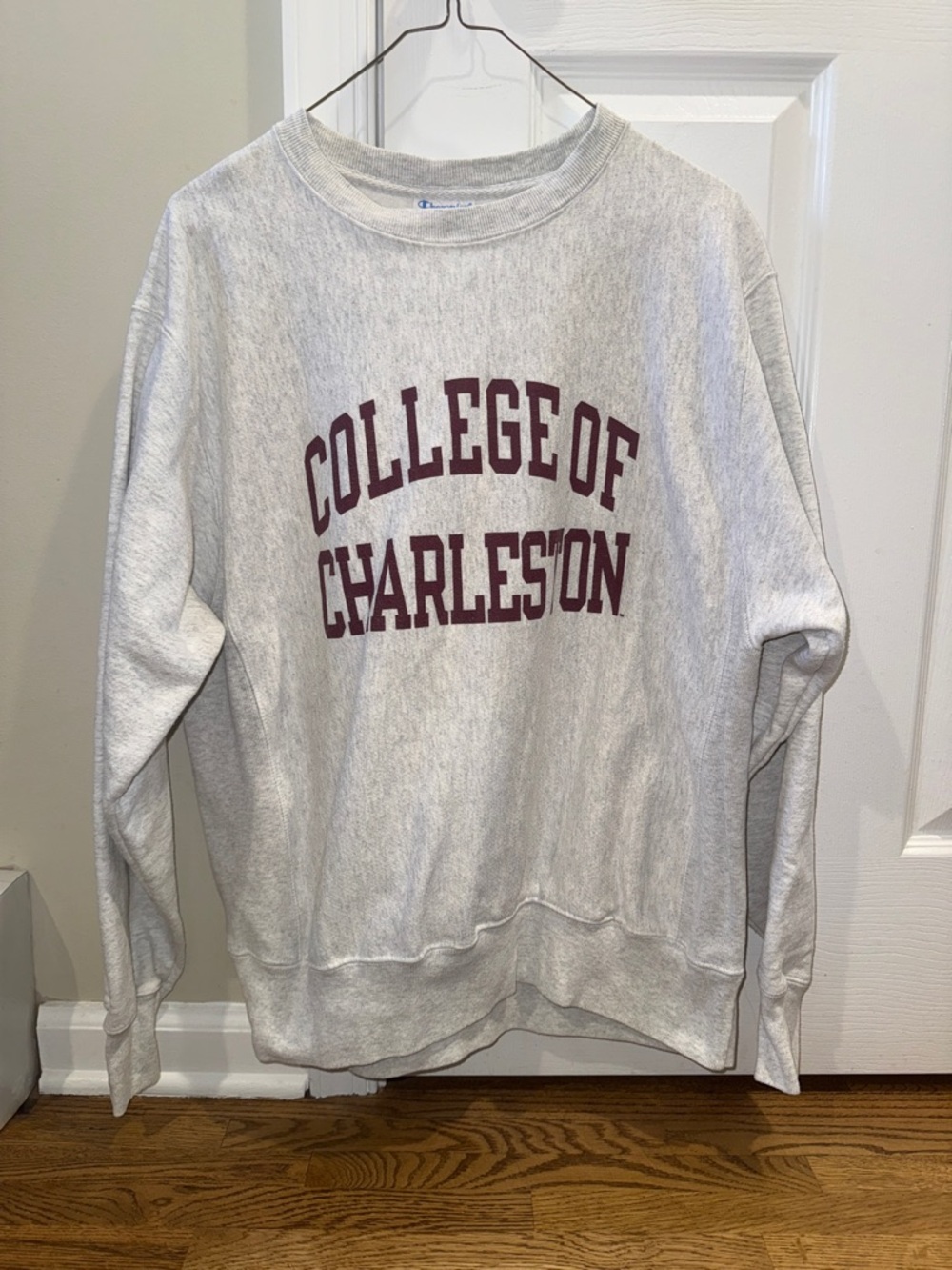Champion College of Charleston Gray Crewneck Sweatshirt with Maroon Arch Logo